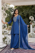 Navy Blue Embroidered Kurta Palazzo Set