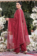 Wine Embroidered Faux Georgette Suit Set