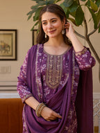 Purple Floral Printed Suit Sets