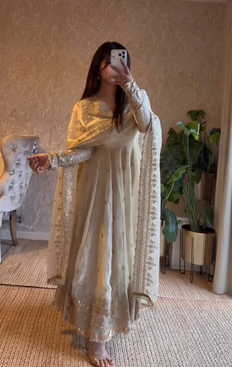 Moonstone Ivory Elegant Fandy Silk Anarkali Suit Set