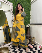 Mustard Bloom Embroidered Rayon Co-Ord Set