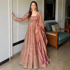 Rose Gold Embellished Anarkali Gown Ensemble