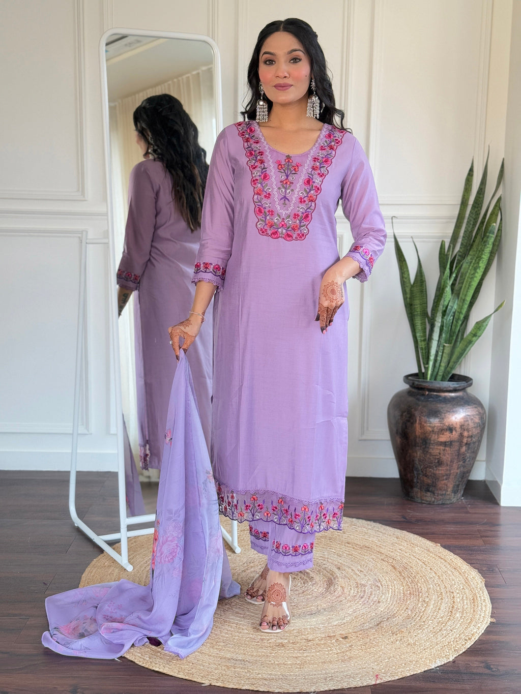 Purple Bloom Embroidered Kurta Pant Set