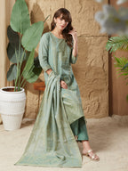 Vintage Mint Handloom Cotton Weaving Suit Set