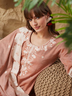 Vintage Rust Orange Handloom Cotton Weaving Suit Set