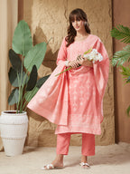 Vintage Peach Handloom Cotton Weaving Suit Set