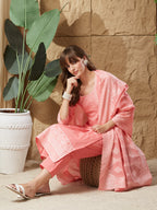 Vintage Peach Handloom Cotton Weaving Suit Set