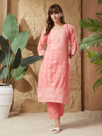 Vintage Peach Handloom Cotton Weaving Suit Set