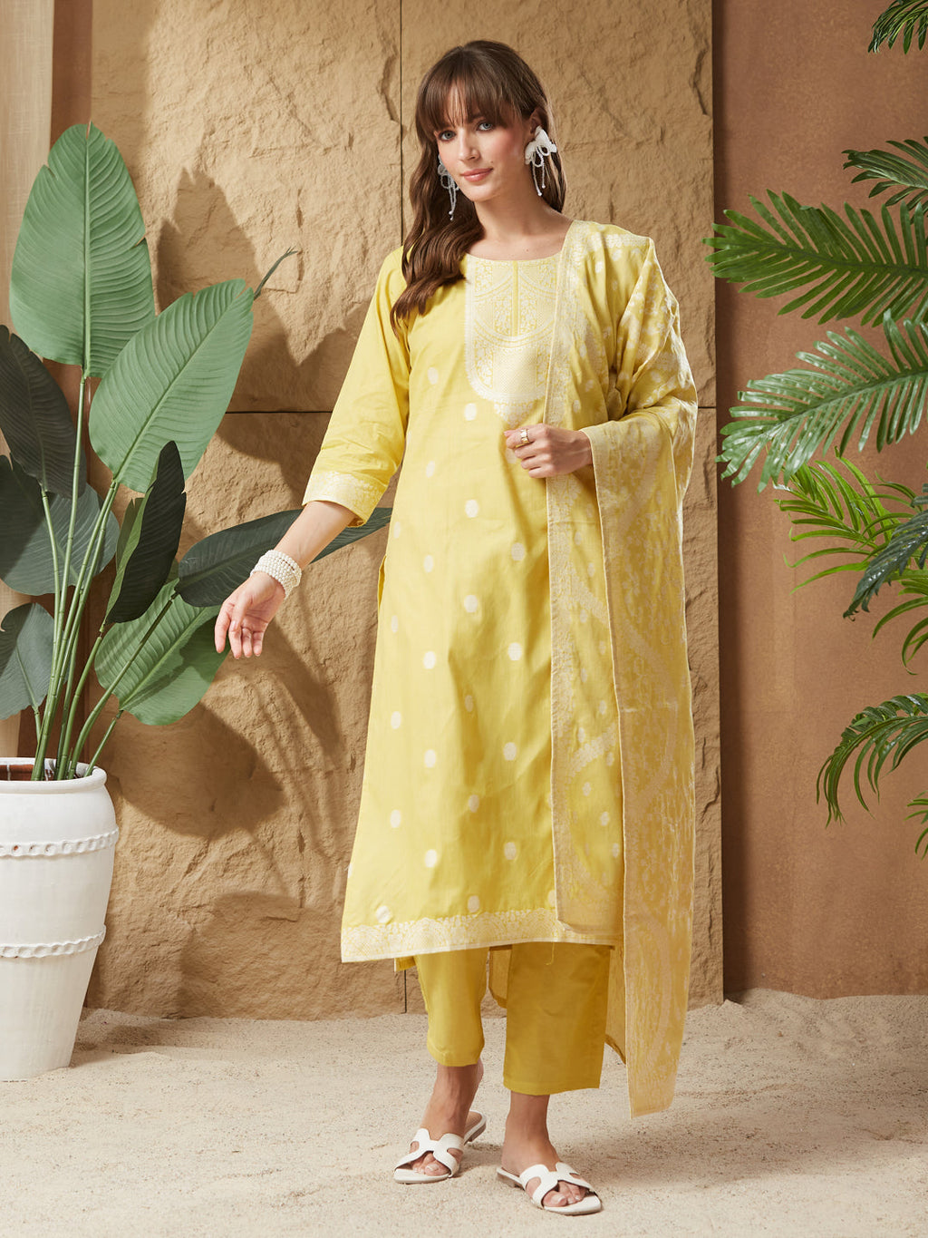 Summer Lemon Handloom Cotton Weaving Suit Set