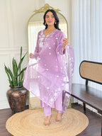 Lavender Cotton Embroidered Kurta Pant Set