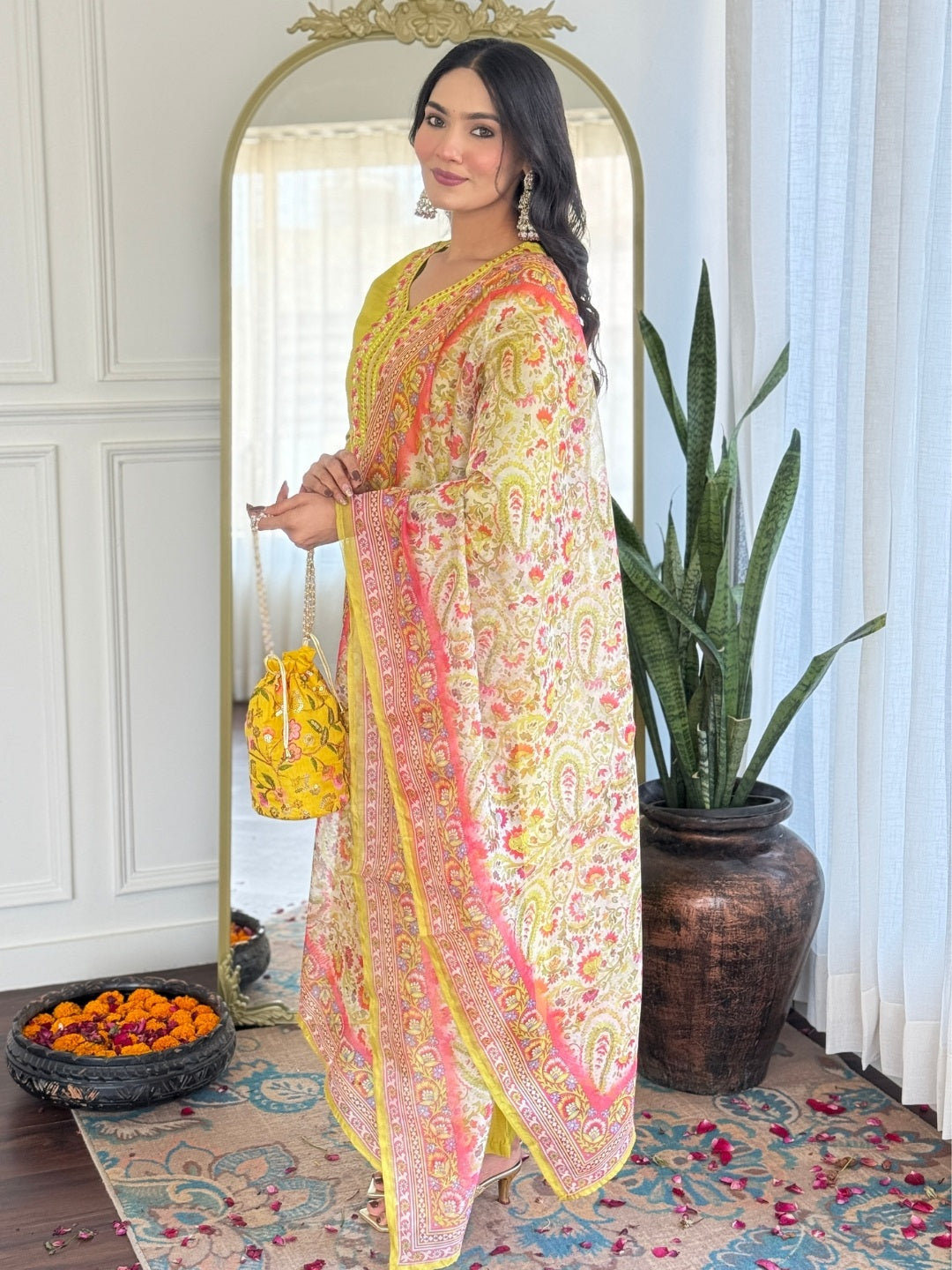 Golden Glow Viscose Silk Kurta Suit Sets
