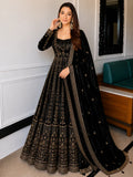 Black Crunchy Silk Embroidered Anarkali Suit Set