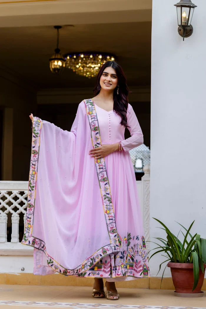 Blush Petal Embellished Faux Georgette Anarkali Set