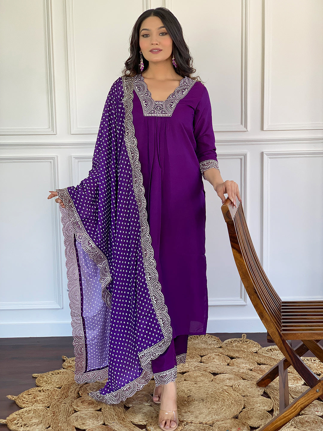 Royal Purple Embroidered Kurta Set