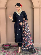Elegant Black Floral Printed Kurta Set