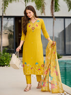 Mustard Yellow Floral Embroidered Suit Set