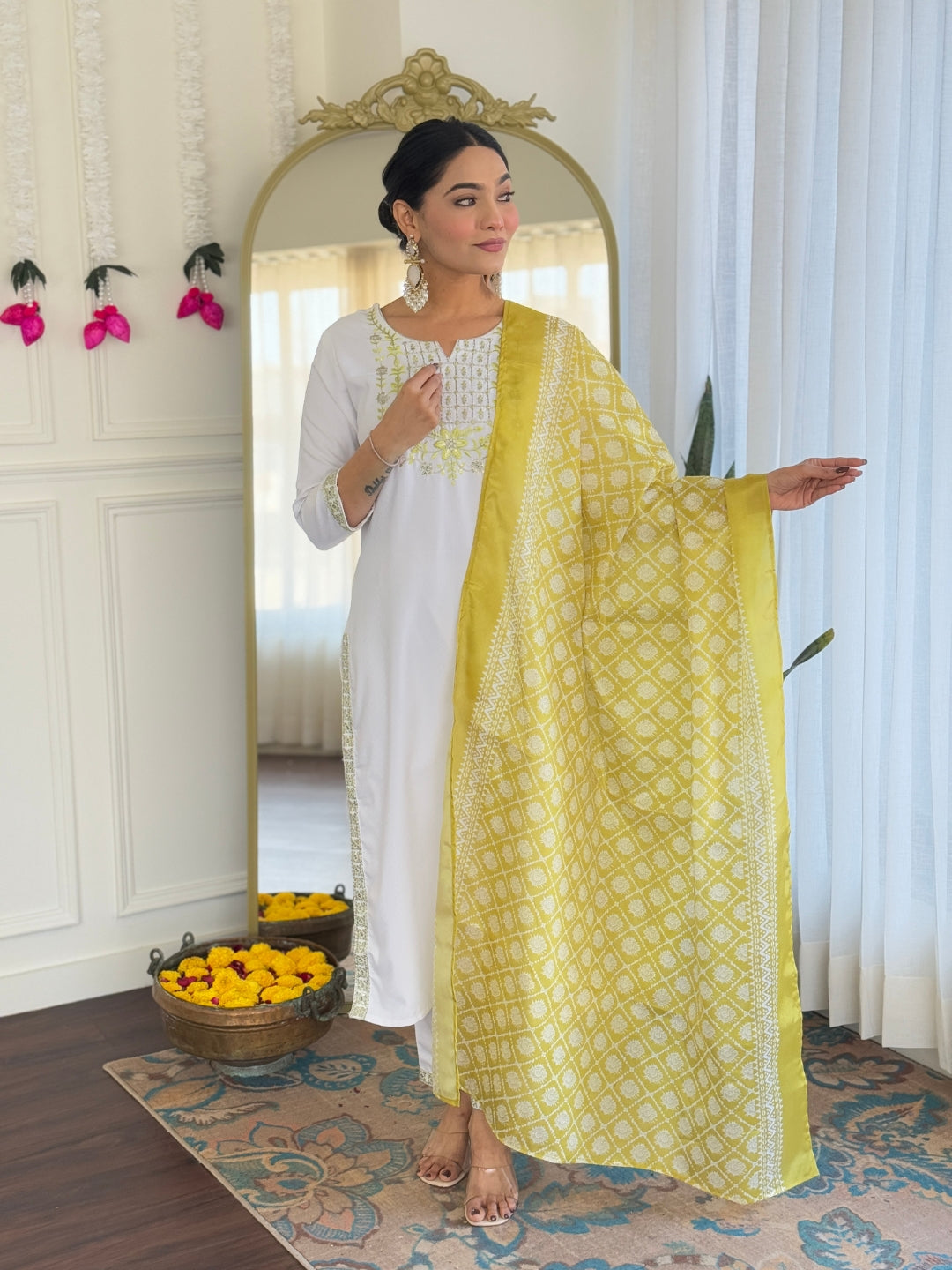White Grace Viscose Kurta Pant Suit Sets
