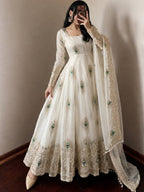 White Silk Embroidered Anarkali Gown