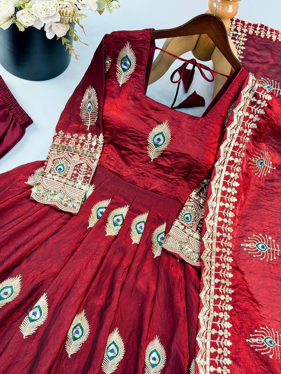 Wine Berry Silk Embellished Anarkali Gown