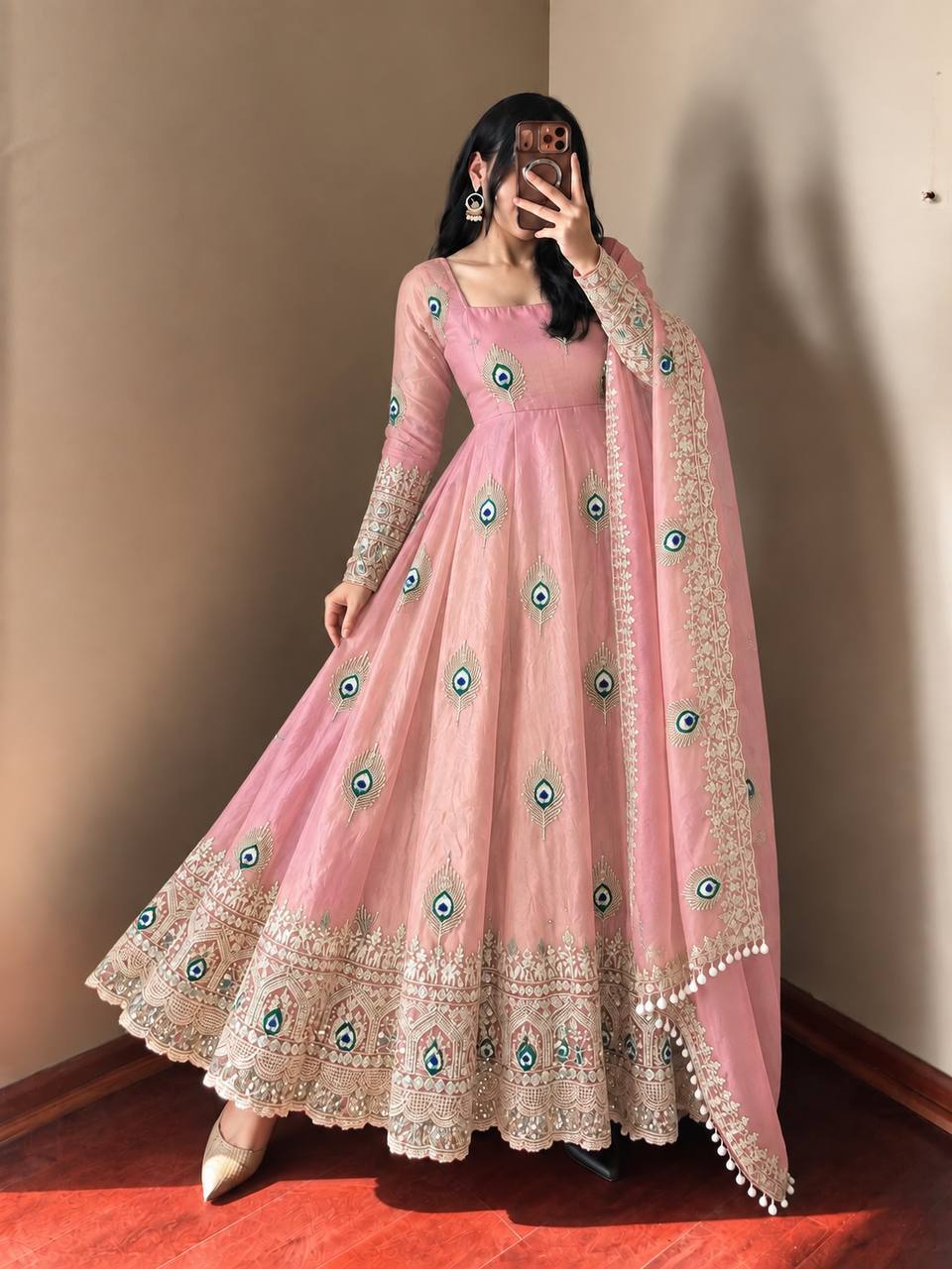 Blush Pink Silk Embellished Anarkali Gown