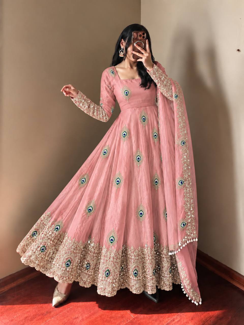 Blush Pink Silk Embellished Anarkali Gown