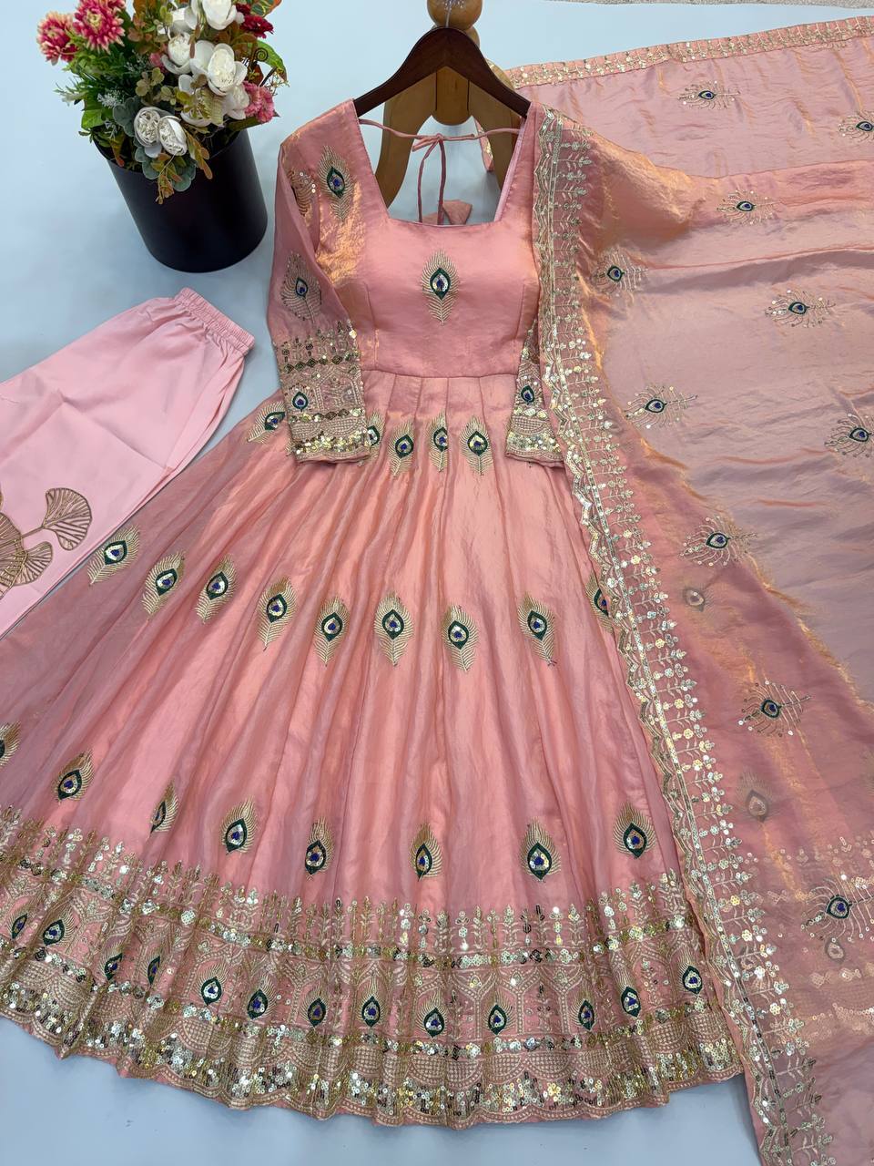 Blush Pink Silk Embellished Anarkali Gown