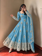 Serene Sky Blue Silk Embellished Anarkali Gown