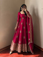 Fuchsia Rose Silk Embellished Anarkali Gown