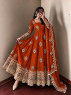 Burnt Rust Silk Embellished Anarkali Gown