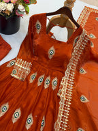 Burnt Rust Silk Embellished Anarkali Gown