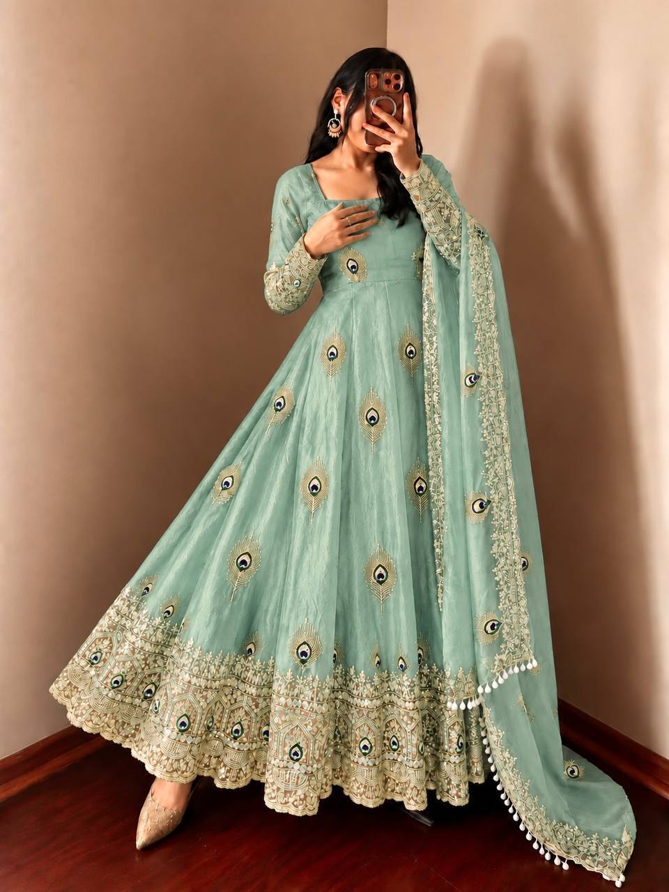 Mint Sage Embellished Anarkali Gown