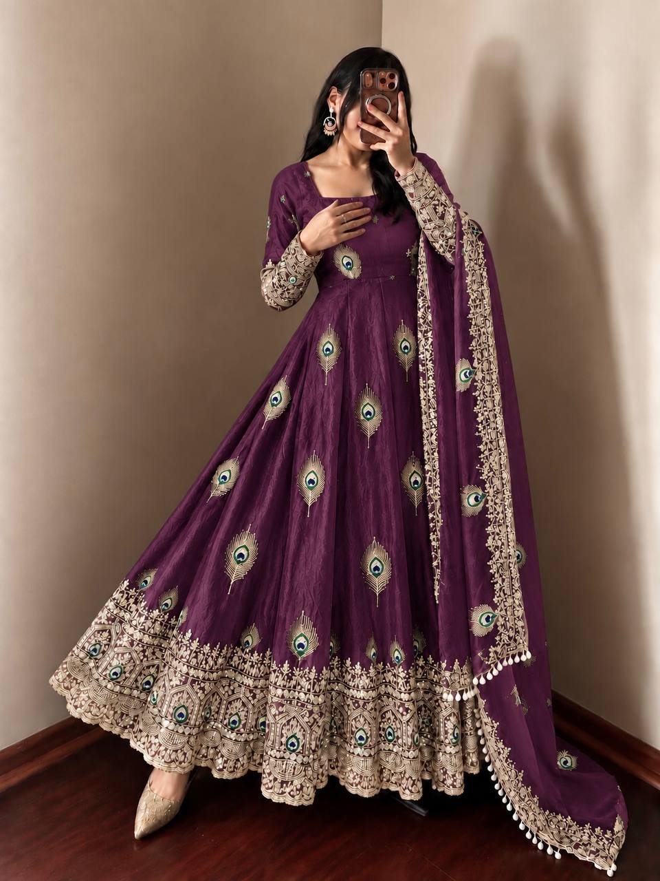 Purple Embroidered Anarkali Gown