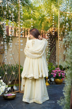 Ivory Mirror Work Star Georgette Sharara Suit Set