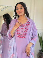 Purple Bloom Embroidered Kurta Pant Set