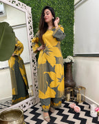 Mustard Bloom Embroidered Rayon Co-Ord Set