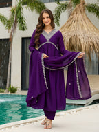 Royal Wine Embroidered Kurta Pant