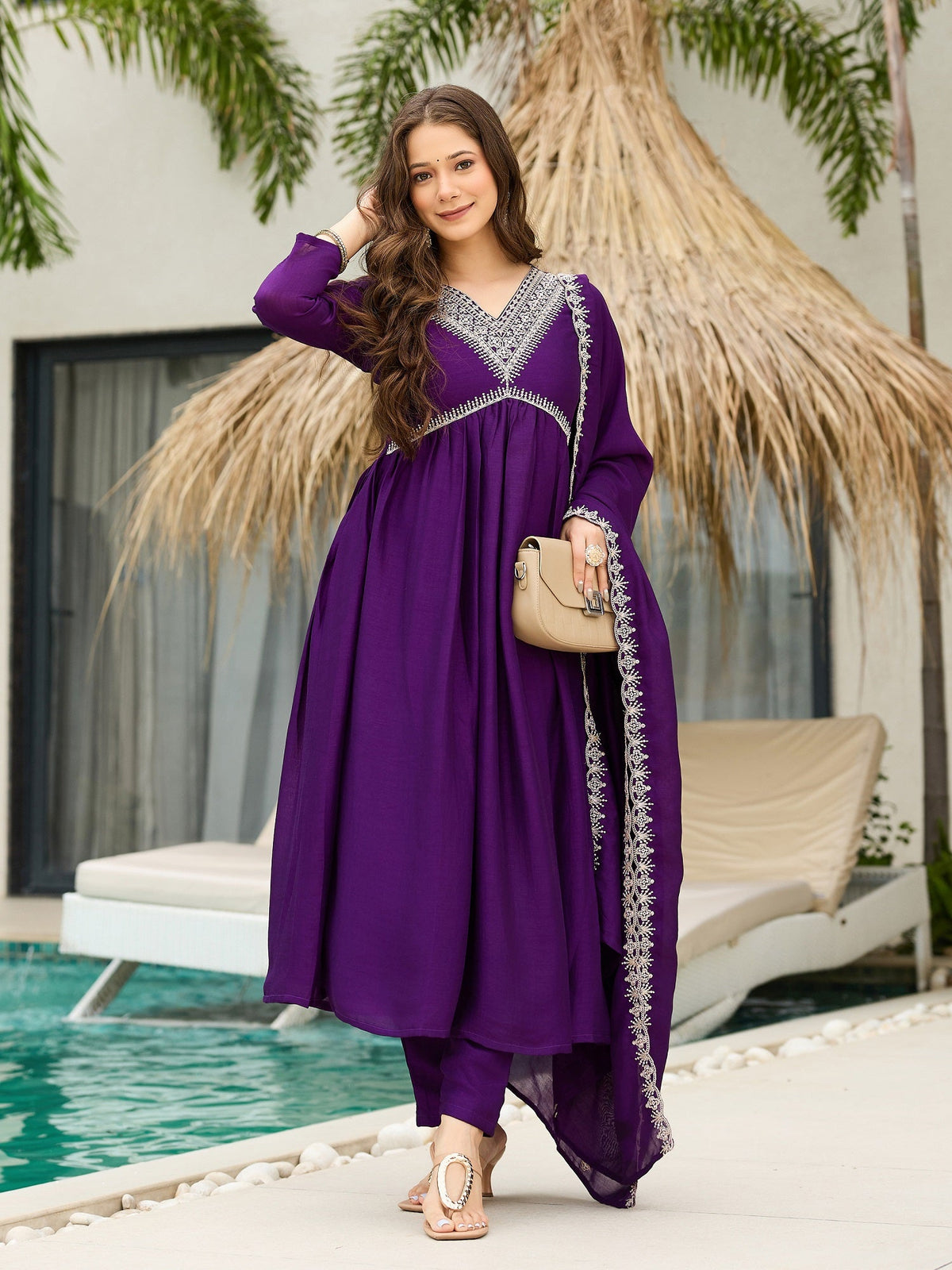 Royal Wine Embroidered Kurta Pant