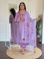Purple Bloom Embroidered Kurta Pant Set