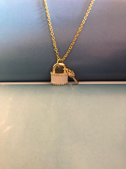 Tiny White Lock key Necklace