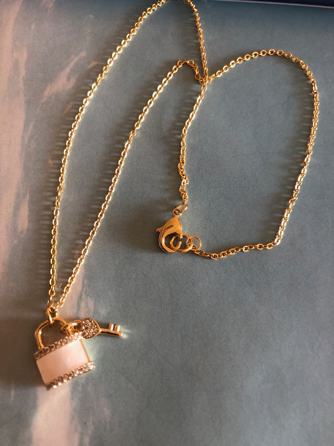 Tiny White Lock key Necklace