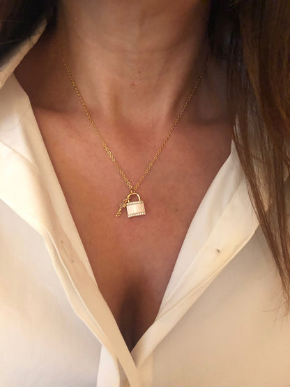 Tiny White Lock key Necklace