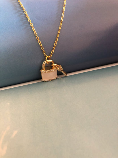 Tiny White Lock key Necklace