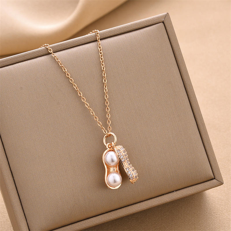 Faux Pearl Peanut Charm Necklace