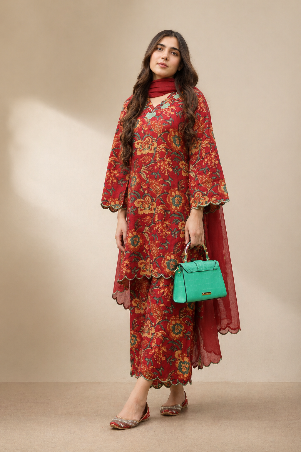 Pure Cotton Patterned Suit Ensemble for Women with Matching Dupatta