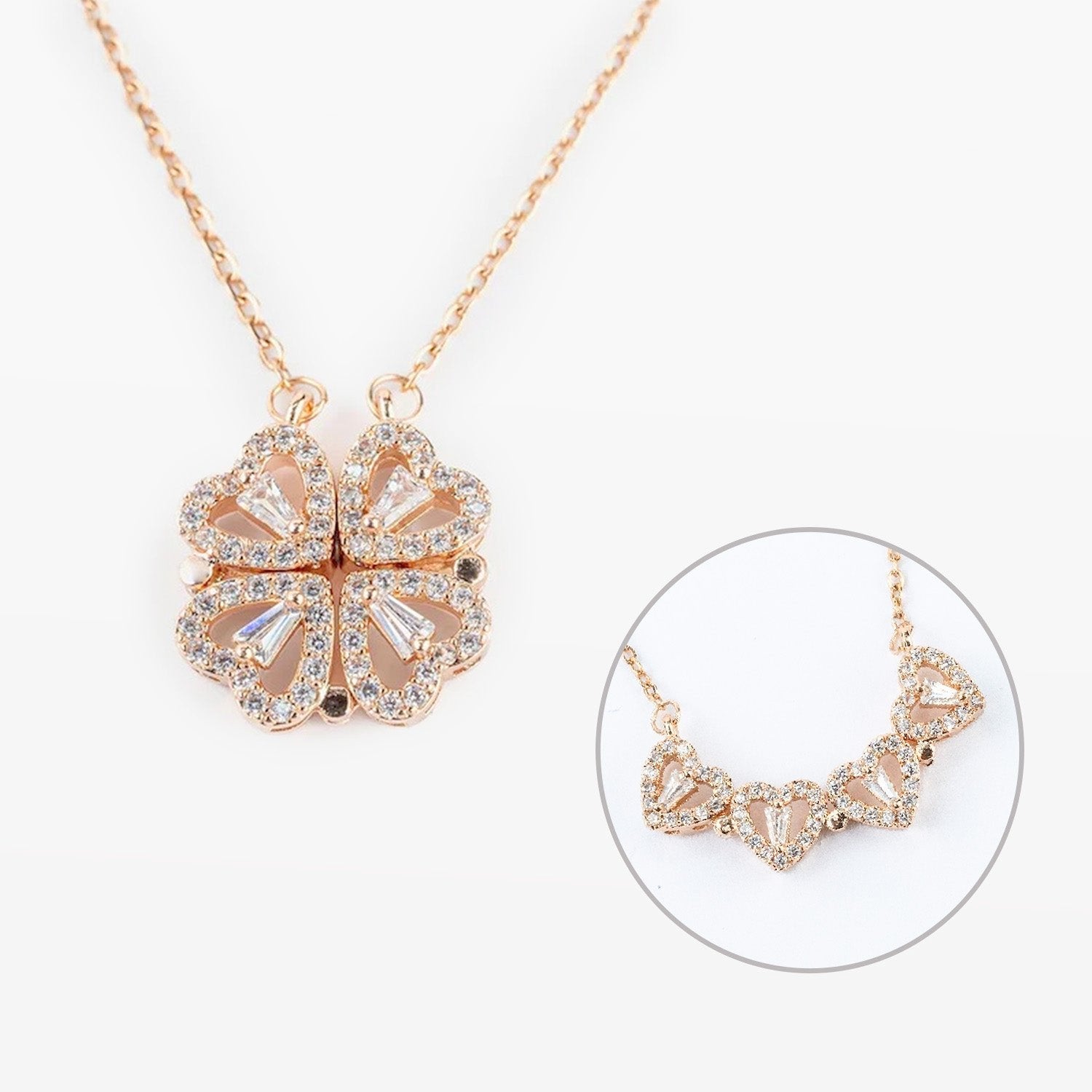 2-in-1 Magnetic Four Leaf clover Necklace Rosegold