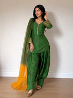 Green Jacquard Work Embroidered Farshi Kurta Set