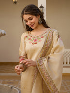 Cream Assam Silk Embroidered Suit Set