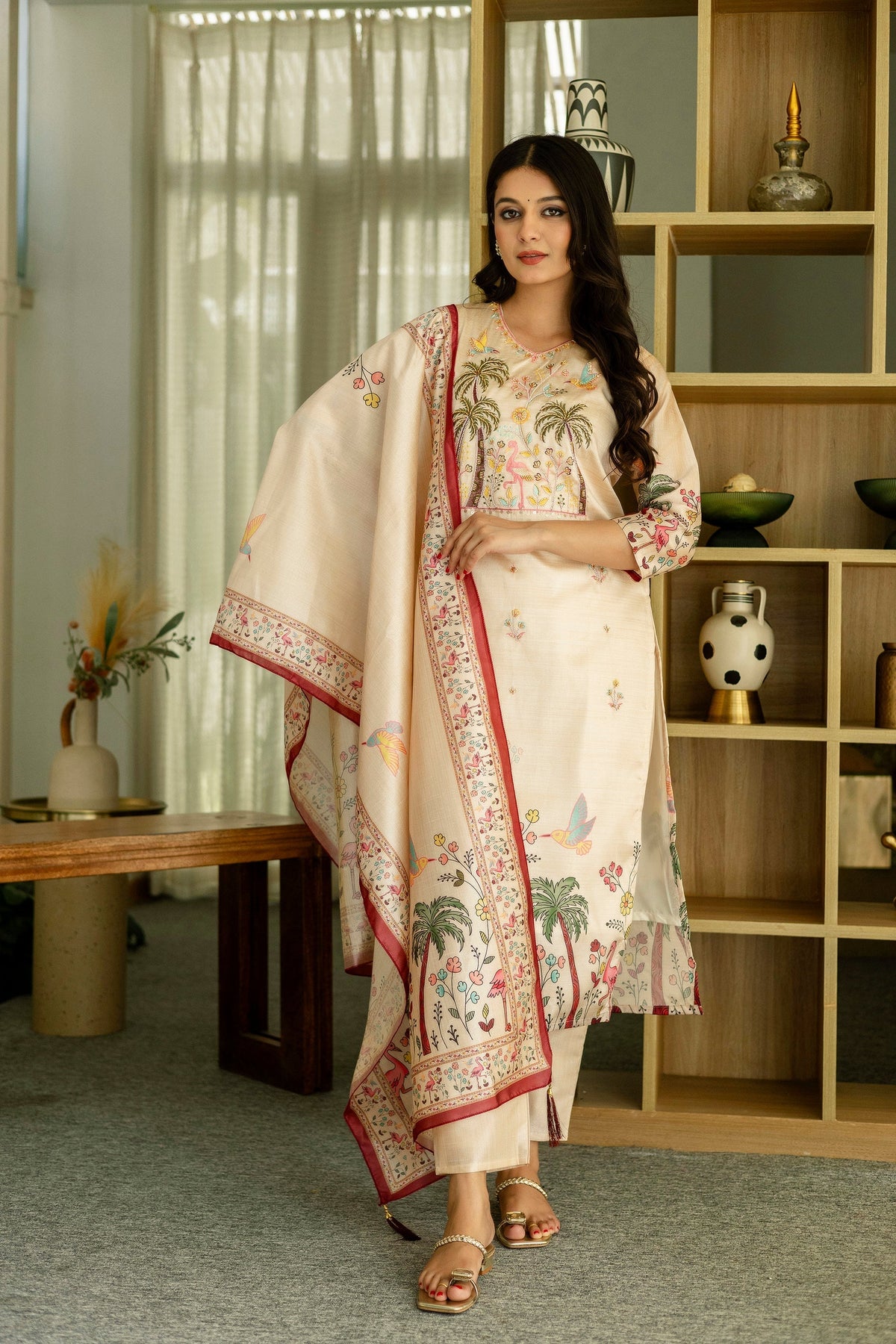Viscose Assam Silk Embellished Kurta Pant With Dupatta Set