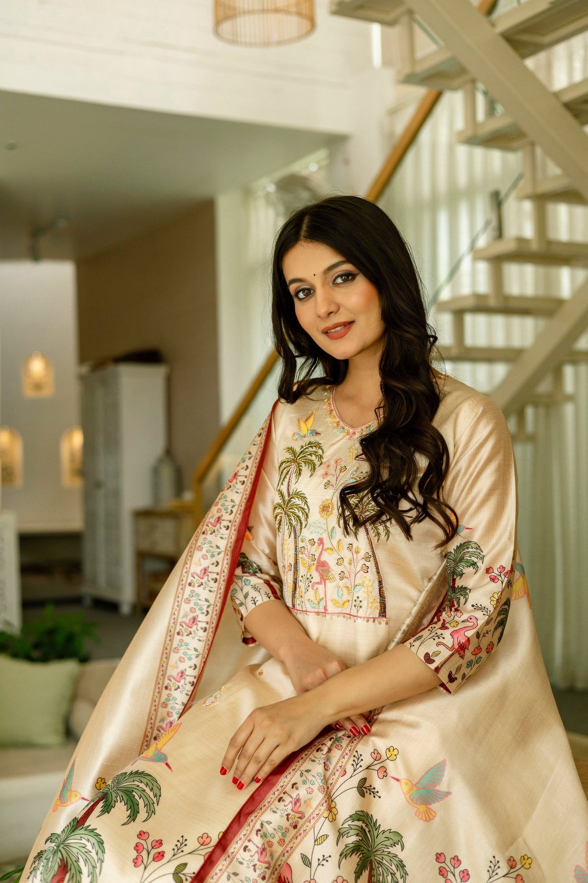 Viscose Assam Silk Embellished Kurta Pant With Dupatta Set
