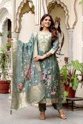 Grey Patterned Chanderi Cotton Suit Ensemble